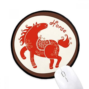 Imagem de DIYthinker Ano do cavalo animal China zodíaco vermelho mousepad desktop escritório tapete redondo para computador