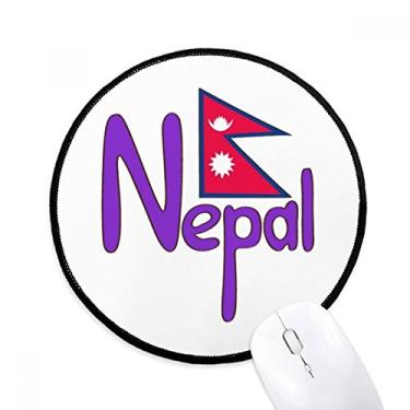 Imagem de Tapete de mouse com estampa roxa vermelha da bandeira nacional do Nepal tapete redondo para computador