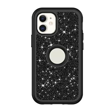 Imagem de DENSUL Capa com glitter para iPhone 14/14 Pro/14 Plus/14 Pro Max, capa brilhante cintilante, híbrida de 3 camadas, capa protetora antideslizante suporta carregamento sem fio, preta, 14 pro 6,1 polegadas