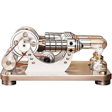 Imagem de 2-Cylinder hot air Stirling Engine with Colorful LED, Motor Generator (M14-22-D Silvery)