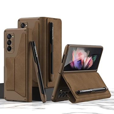 Imagem de Estojo de caneta de couro dobrável de luxo para Samsung Galaxy Z Fold 3 5G Fold3 Capa de telefone suporte de caneta para Fold 2, marrom, para galáxia Z Fold 2
