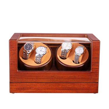Imagem de Caixa do enrolador de relógio automático, caixa de armazenamento do enrolador de relógio automático de madeira dupla Relógios duplos Caixa de exibição de caixa de armazenamento de rotação para relógios mecânicos automáticos
