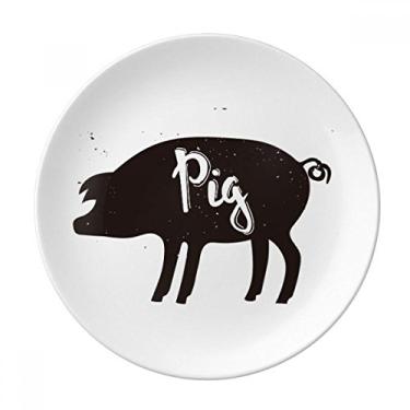Imagem de Prato de animal de porco preto e branco decorativo de porcelana Salver louças de jantar