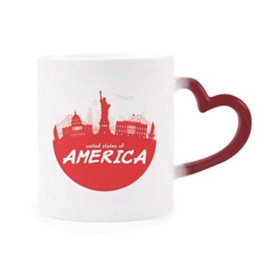 Imagem de Caneca sensível ao calor Red Outline Landmark America USA Caneca vermelha muda de cor