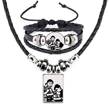 Imagem de Conjunto de joias de couro patriotismo com microscópio de trigo para meninos e meninas