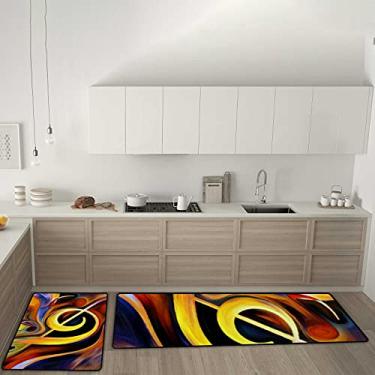 Imagem de Tapetes de cozinha coloridos com formas musicais melodia antiderrapante conjunto de 2 tapetes de cozinha, tapete confortável antifadiga para sala de jantar, lavanderia, escritório