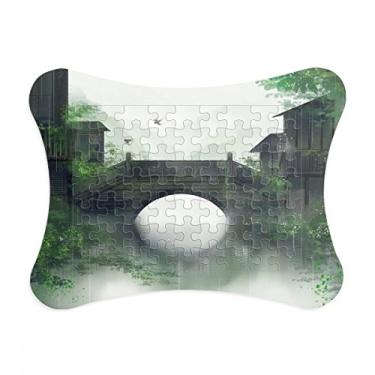 Imagem de Moldura de quebra-cabeça de aquarela estilo chinês da temporada do sul Enfeite de jogo de quebra-cabeça