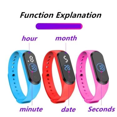 Imagem de Relógio Digital Led Adulto/Infantil  Masculino Feminino Crianças Esportivo Silicone Ajustável Prova Água