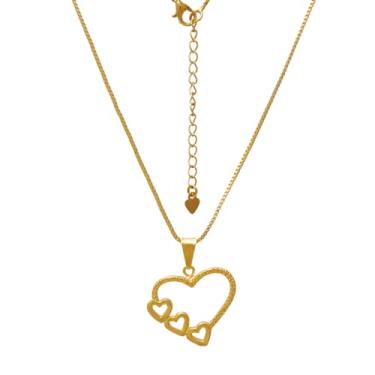 Imagem de Colar de Corações Vazados Folheado em Ouro 18K Softjoias