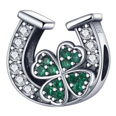 Imagem de Berloque Pingente Sorte Ferradura Trevo Prata 925