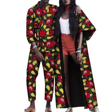 Imagem de XIAOHUAGUA Conjuntos de roupas de casal africano combinando vestidos com estampa Kente para mulheres e homens, roupas de Ankara, blusa e calça de festa, T9, M