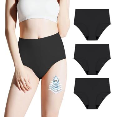 Imagem de BATTEWA Roupa íntima para incontinência feminina, lavável, à prova de vazamento, calcinha sem costura, roupa íntima protetora com vazamento na bexiga, alta absorção, 50 ml, preta, média (pacote com 3)