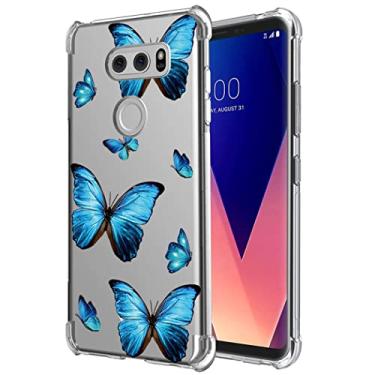 Imagem de Yerebel Capa para LG V30/V30S ThinQ/V35 ThinQ/V30+/V30 Plus, capa fofa US998, capa de telefone de borracha macia TPU transparente flexível para LG V30 (borboleta azul)