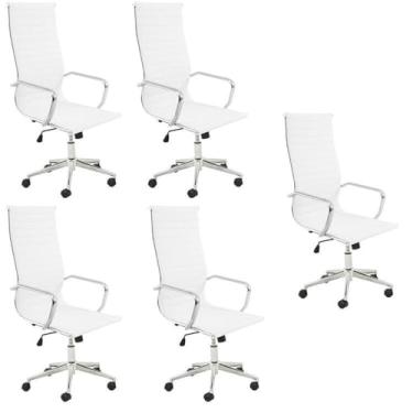 Imagem de Kit 5 Cadeiras de Escritório Presidente Giratória Office Sevilha Alta Branco