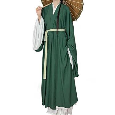Imagem de Women's Chinese Traditional Ancient Han Dynasty Hanfu Costume with Belt Halloween Party Long Robe Outfit (23#_Green, L)
