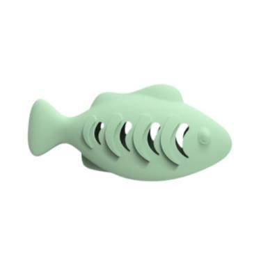 Imagem de WeiLaiKeQi Brinquedos de silicone de grau alimentício, alimentador dispensador de comida para gatos, brinquedos para gatos em forma de peixe, Verde