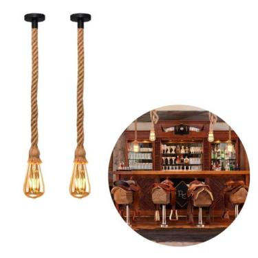 Imagem de Kit 2 Pendente Rústico Lustre Luminária Vintage Corda Sisal Retro Com 