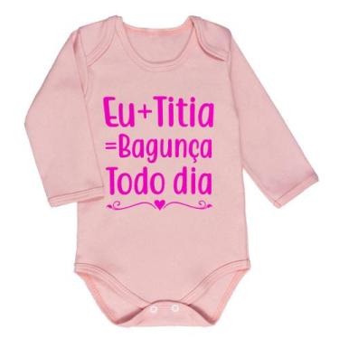 Imagem de Body longo suedine rose para bebê estampa eu+tia=Bagunça - Era Uma Vez