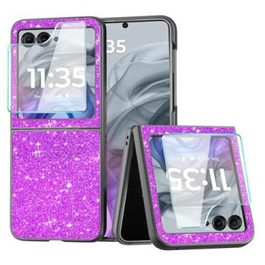 Imagem de KEKBOXQ Capa protetora de tela para Motorola Razr 2024, capa com glitter para Moto Razr 2024 meninas mulheres lindas estrelas brilhantes de lantejoulas, capa protetora à prova de choque para Razr 50