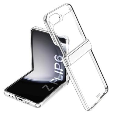 Imagem de YQODSZ Capa para Samsung Galaxy Z Flip 6 com proteção de dobradiça, Z Flip 6 Crystal Clear Case com protetor de tela integrado Slim Plating PC capa protetora transparente para Z Flip 6 Prata