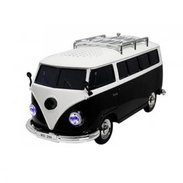 Imagem de Caixa de Som Bluetooth Formato de Kombi, 10 Watts, Rádio FM, Conexões USB/SD/P2, Bateria Recarregável (Preto com Branco)