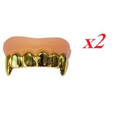 Imagem de Fantasia Halloween Dentadura Drácula Vampira Dourada-Kit 2un - Lynx