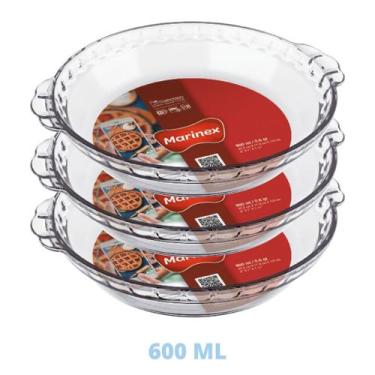 Imagem de 3 Travessas de Vidro Forma Filetada 600ml Doce Torta Marinex - NADIR F