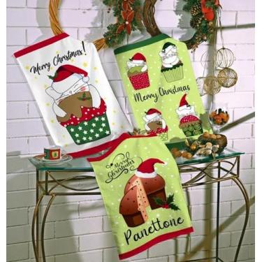 Imagem de Panos de Copa Felpudo Natal Teka Panettone - Kit36peças