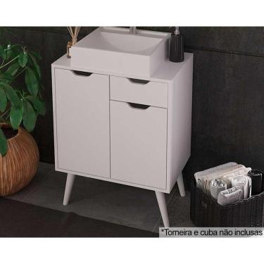 Imagem de Balcão Para Banheiro Com Pés Bn3637 Sem Cuba Com 2 Portas E 1 Gaveta 60cm Branco - Tecno Mobili