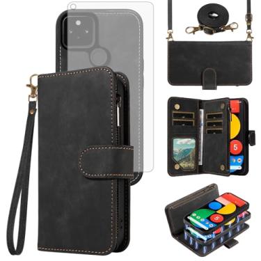 Imagem de Asuwish Capa de celular para Google Pixel 5 carteira magnética removível com protetor de tela de vidro temperado, alça transversal, suporte para cartão, slot Pixel5 5G Pixle Five G5, mulheres,