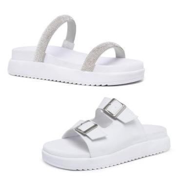 Imagem de Novo Hábito, Kit 2 Sandália Papete Feminina Tira Crystal E Papete Fivela Cor:Branco;Tamanho:40