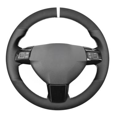 Imagem de MEWANT Capa de volante de carro feita à mão em camurça preta respirável + microfibra preta para Opel Astra (H) 2004-2009 / Signum 2004-2008 / Vectra (C) 2005-2009 Acessórios para volante