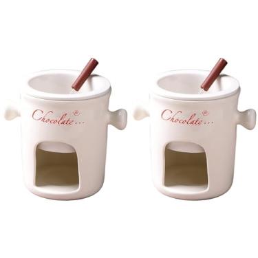 Imagem de ABPWO Caneca de fondue de chocolate, canecas de cerâmica para chocolate ou queijo, inclui garfos, 283 g (2 brancos A)
