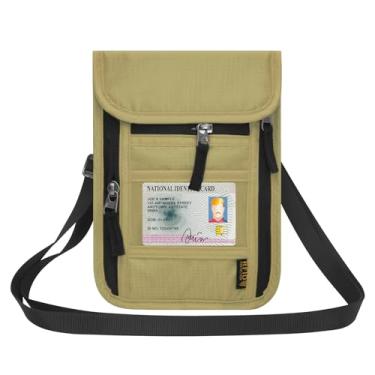 Imagem de HOTEMIA Carteira de pescoço para viagem, bolsa de pescoço para passaporte para homens e mulheres com alça ajustável no pescoço e bloqueio de RFID, Bege