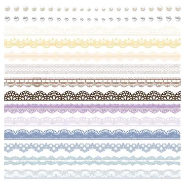 Imagem de 3 pacotes de adesivos decorativos coloridos com acabamento em renda vintage para scrapbooking, diário, convite de casamento, cartão (Eva)