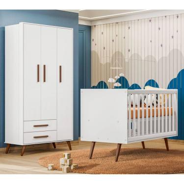 Imagem de Guarda Roupa 3830 e Berço Mini Cama 3820 Encanto Retrô Branco