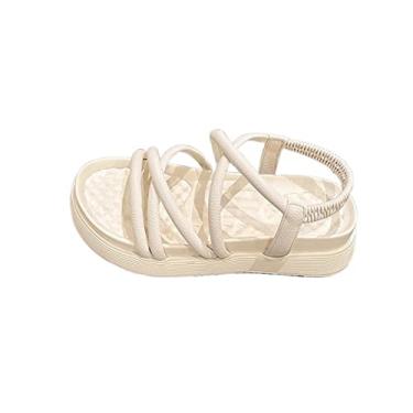Imagem de Sapatos baixos femininos sandálias para mulheres moda verão couro PU causal sapatos femininos chinelos(Beige,35EU)