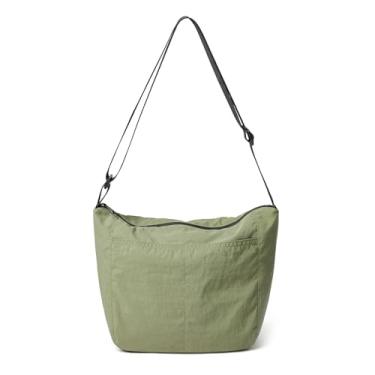 Imagem de MUHUASHI Bolsa tiracolo de nylon leve unissex casual à prova d'água com alça larga ajustável, Verde militar claro, Medium