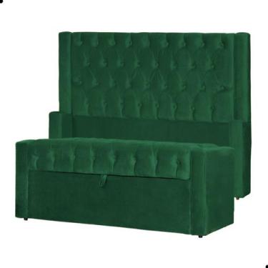 Imagem de Kit Cabeceira e Calçadeira Baú Emma Veludo King 195 cm - Fina Mobília,