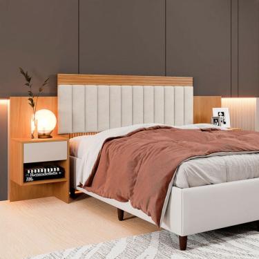 Imagem de Cabeceira Lódiz 2 Gavetas Cinamomo/Off White - Pnr Móveis