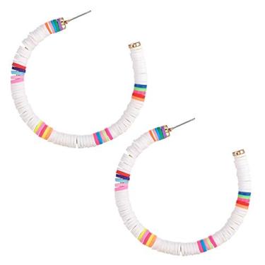 Imagem de Brincos de argola para mulher, arco-íris, heishi, contas abertas, argola, boêmio, africano, vinil, disco, brincos, argola, surfista, joia de praia, Metal