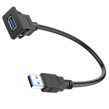 Imagem de QIANRENON Adaptador de encaixe quadrado USB 3.0 de 5 Gbps, cabo curto USB3.0 macho para fêmea, conector de dados de carregamento, cabo de extensão 5V/2A, para painel de painel de mesa, 30 cm/11,8 pol