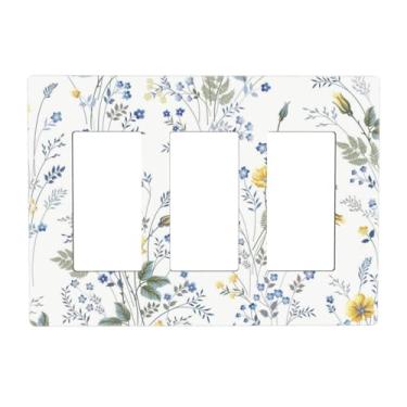 Imagem de White Rusitc Floral Sage Herb 3 Gang Triple Rocker/Decorator Light Switch Wall Plate Cover Decorative GFCI Electrical Faceplate Switchplate Dimmer