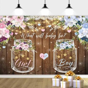 Imagem de Pano de fundo revelador de gênero de 2,8 x 1,8 m para menino ou menina, pano de fundo fotográfico revelador de gênero, fundo de madeira rústica rosa ou azul, o que será o bebê, decoração de fundo
