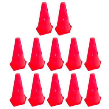 Imagem de 12x Mini Cone Sinalização Esportivo 23cm Agilidade Furado VERMELHO - 3