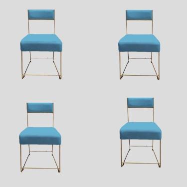 Imagem de Kit 04 Cadeiras Atena Base De Ferro Maciço Dourada Suede Azul Tiffany D`classe Decor
