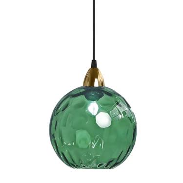 Imagem de XIRYTU-H Luminária Pendente De Vidro Esférica Vintage Industrial 20 Cm/7,9 Pol., Teto E26, Acabamento Dourado E Cúpula Ondulada, Lustre Para Sala Jantar Quarto (Verde)