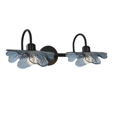 Imagem de Auwieou Luminárias De Banheiro, Arandela Preta Fosca, 2 Luzes, Penteadeira, Luminária Vintage, Vidro Azul, Art Déco, Sobre Espelho Para Quarto, Corredor, Sala Estar