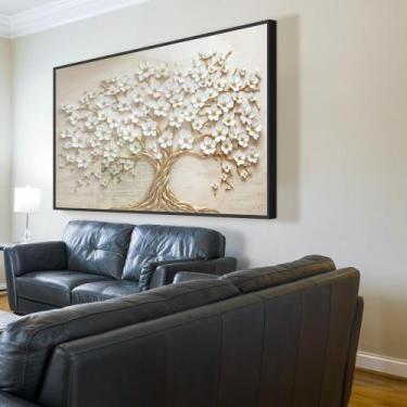 Imagem de Quadro decorativo árvore da vida flores brancas - MeMoldura, 60X90, Mo