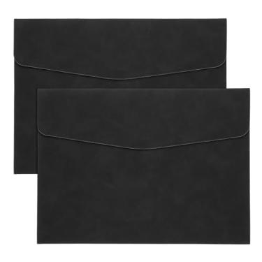 Imagem de PATIKIL Pasta de arquivo A4 de couro PU, 2 peças, porta-documentos, organizador de arquivos, pasta envelope com fecho de pressão para recibo de carta, preta
